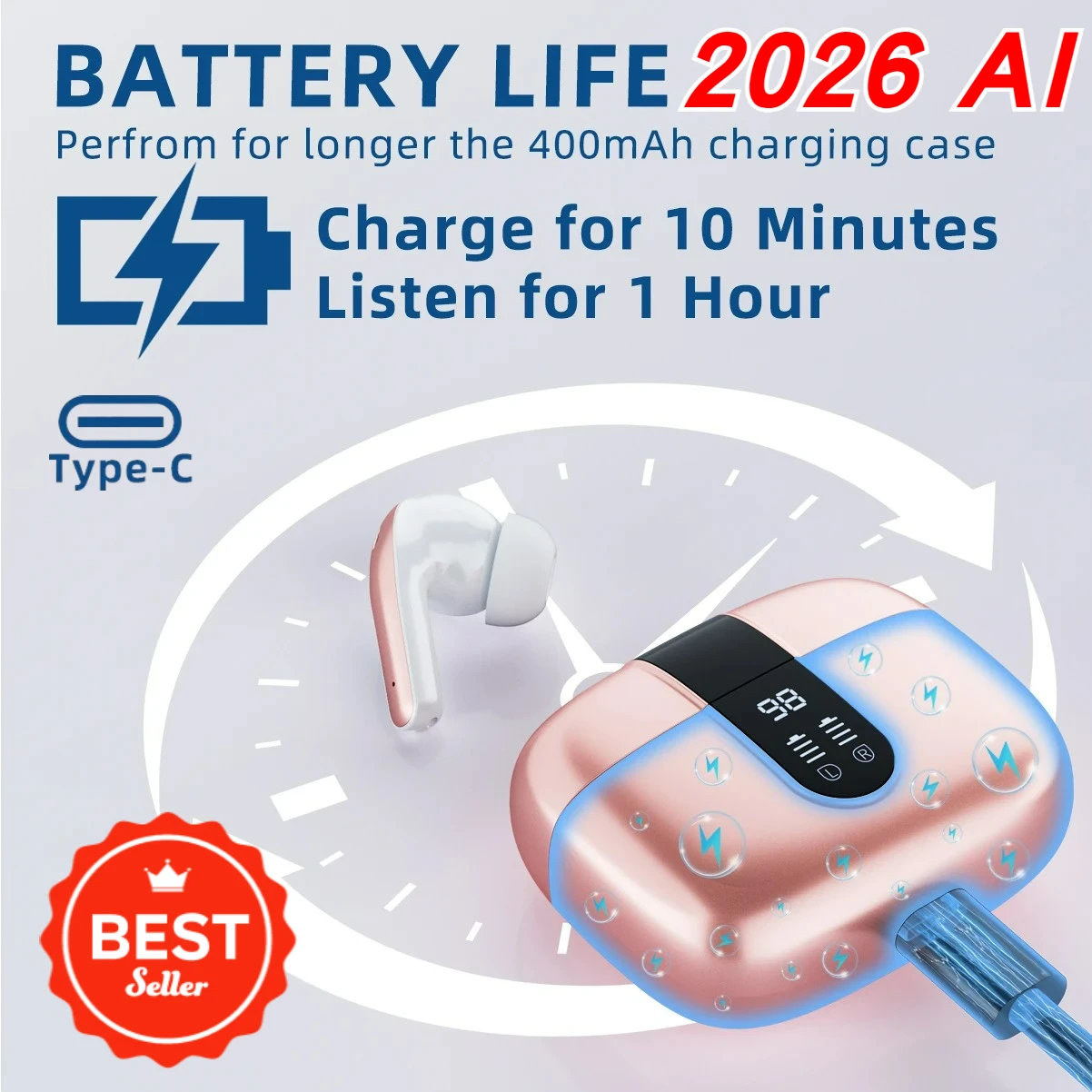 2026 Sport Wireless Earbuds Deep Bass Sound ANC Transparency Mode IPX7 Waterproof Secure Fit 30H Battery TWS Dual Connection