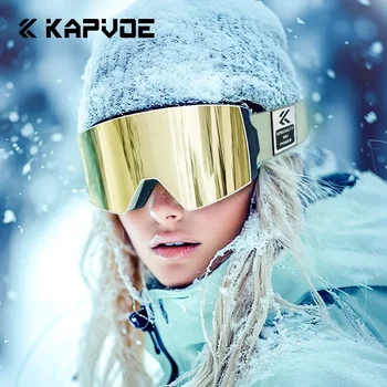 KAPVOE Winter Professional Men Women Ski Goggles Set Magnetic Quick-Change Double Layers Anti-Fog Snowboard Goggles Adults 2