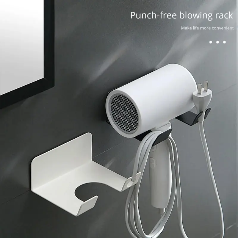 White Hair Dryer Holder No Need To Drill Holes Hangers Bathroom Shelf Compatible With Most Hair Dryers 3