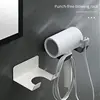 White Hair Dryer Holder No Need To Drill Holes Hangers Bathroom Shelf Compatible With Most Hair Dryers 3