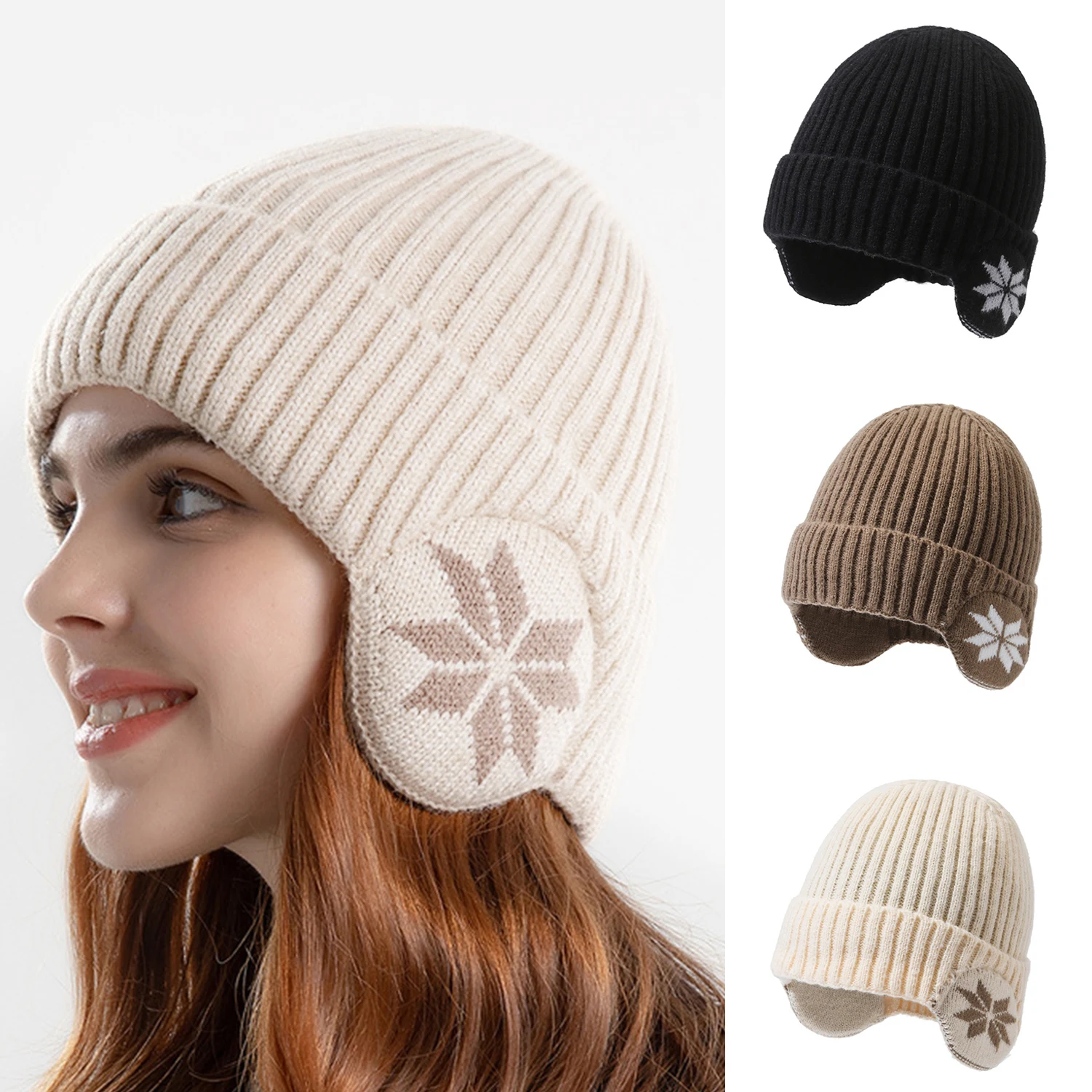 

1 PC Winter Warm Plush Knitted For Men Women Snow Fashion Hat Unisex Outdoor Coldproof Ear Protection Caps 2024