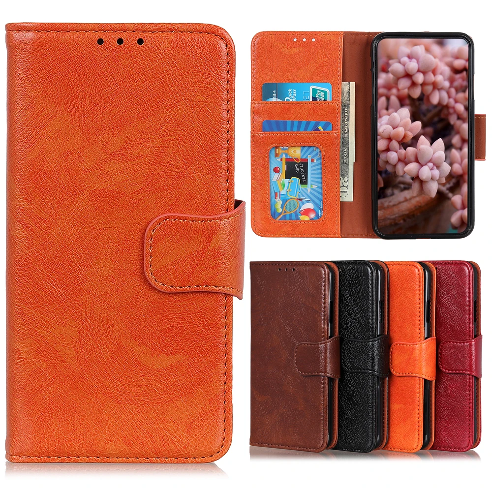 Flip Leather Case For Wiko Jerry 4 Y70 Y51 Y62 Y82 Y52 Minimalist Vintage Orange Plain Leather Cover