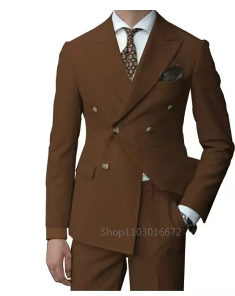 2 Pieces Men Wedding Suits Set Fashion New Men's Formal Business Suits Sets Peak Lapel Double Breasted Blazer Trousers for Prom