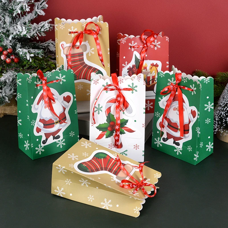 

4pcs Christmas Kraft Paper Gift Bags Santa Claus Snowman Xmas Party Favor Bag New Year Candy Cookie Bag Pouch Wrapping Supplies