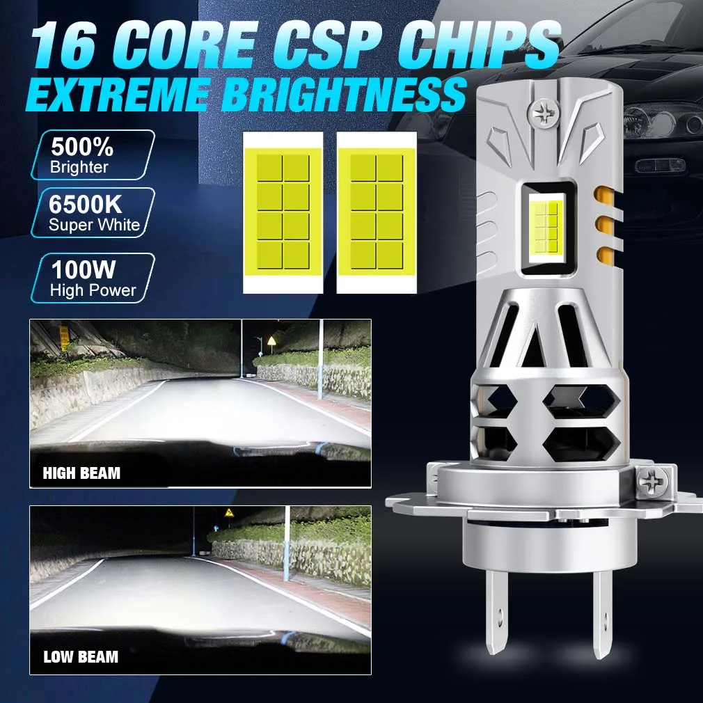 LED Car Lights LED Lights LED Bulbs LED Headlights LED Car Headlights Car Headlamps 30000LM H7 LED Headlight Bulb Mini Kit Wireless 16pcs 3570 CSP Chips For Car Headlamp Auto Diode Lamps 6500K White 12V