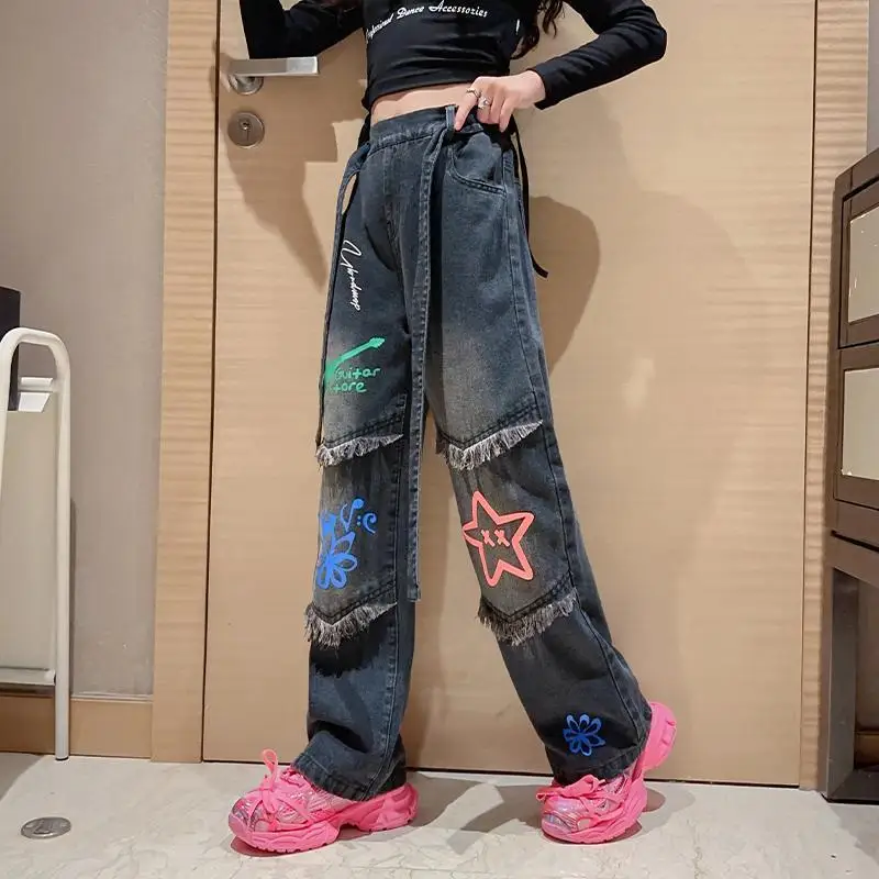 Kids Girls Jeans Wide Leg Long Pants for Baby Girl