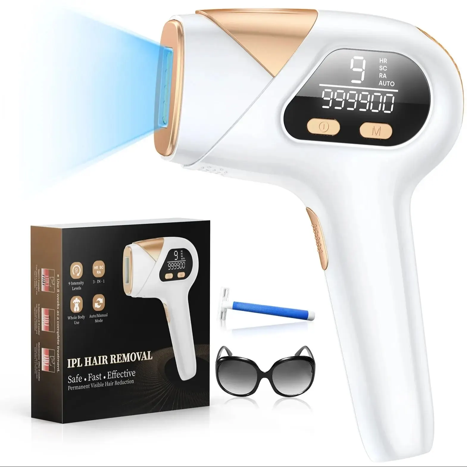 Dispositivo Di Depilazione Laser Ipl Con 3-In-1 999900 Flash 9 Livelli Epilatore Permanente Trattamento Per Tutto Il Corpo Uso Domestico Per Uomo Donn