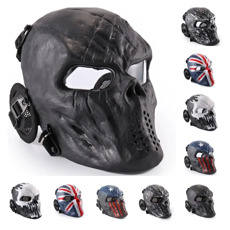 REikirc full face airsoft tactical skull mask with ear protection CS Halloween cosplay masks face mask 3d face masks halloween mask horror mask
