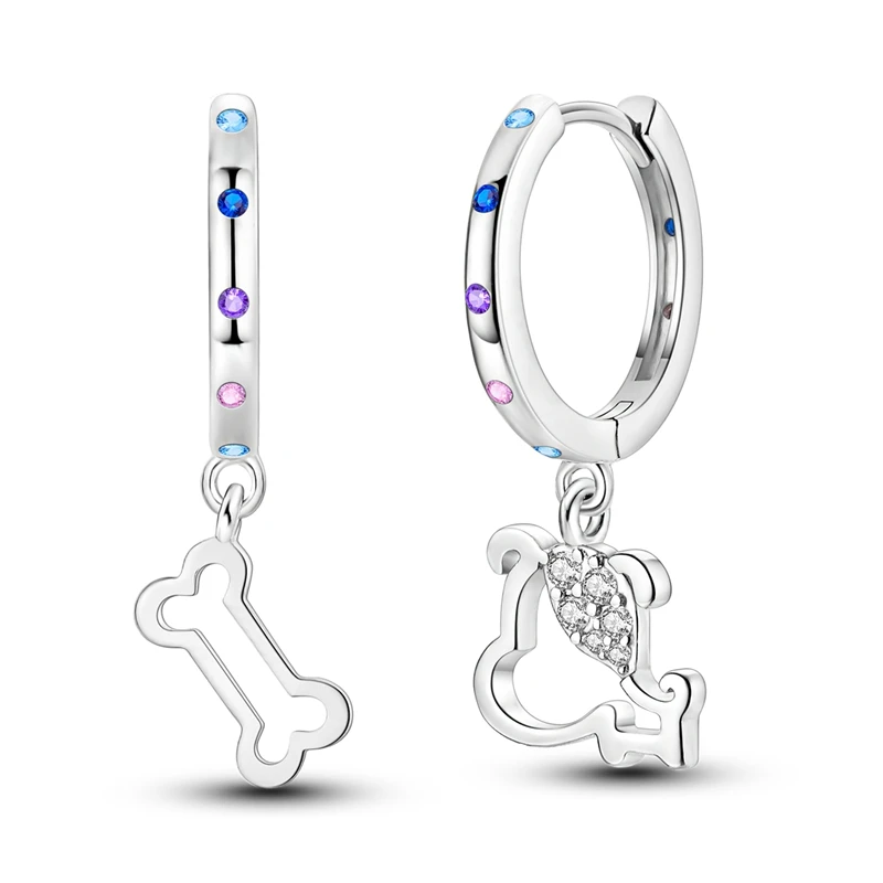 Серьги асимметричные женские из серебра 925 пробы с полыми косточками
