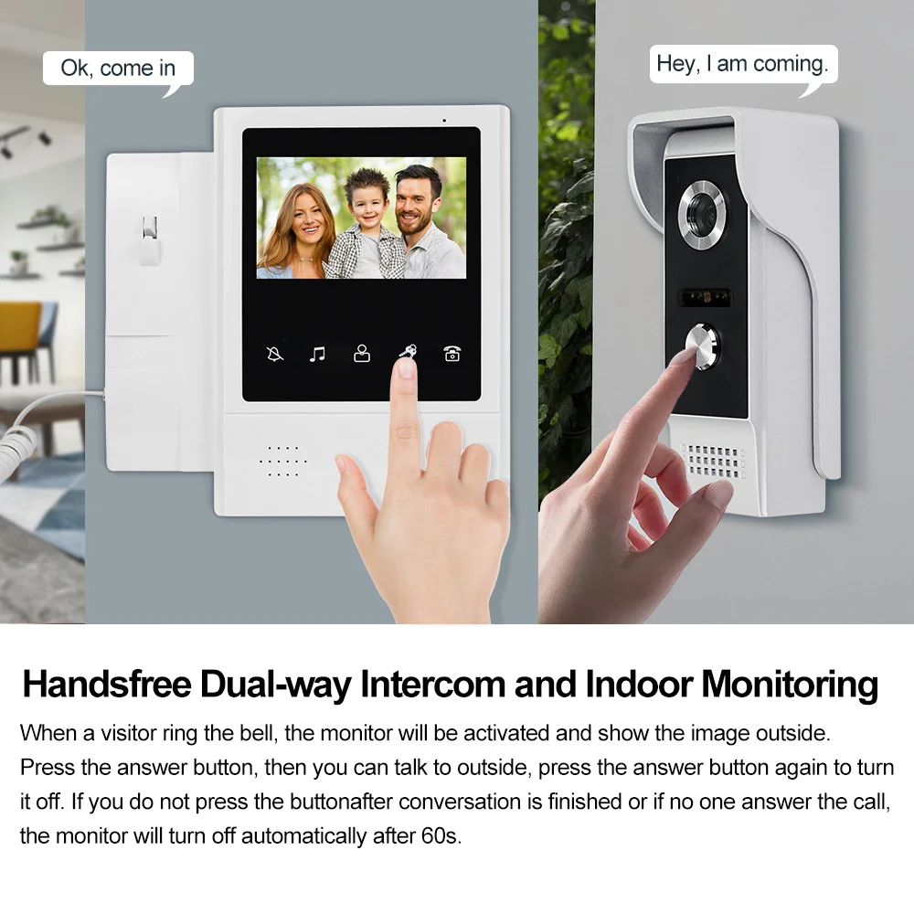 Wired 4.3 inch Video Doorbell Intercom System Handheld Door phone Monitor Waterproof Outdoor Camera Color 700TVL Night Vision - Image 2