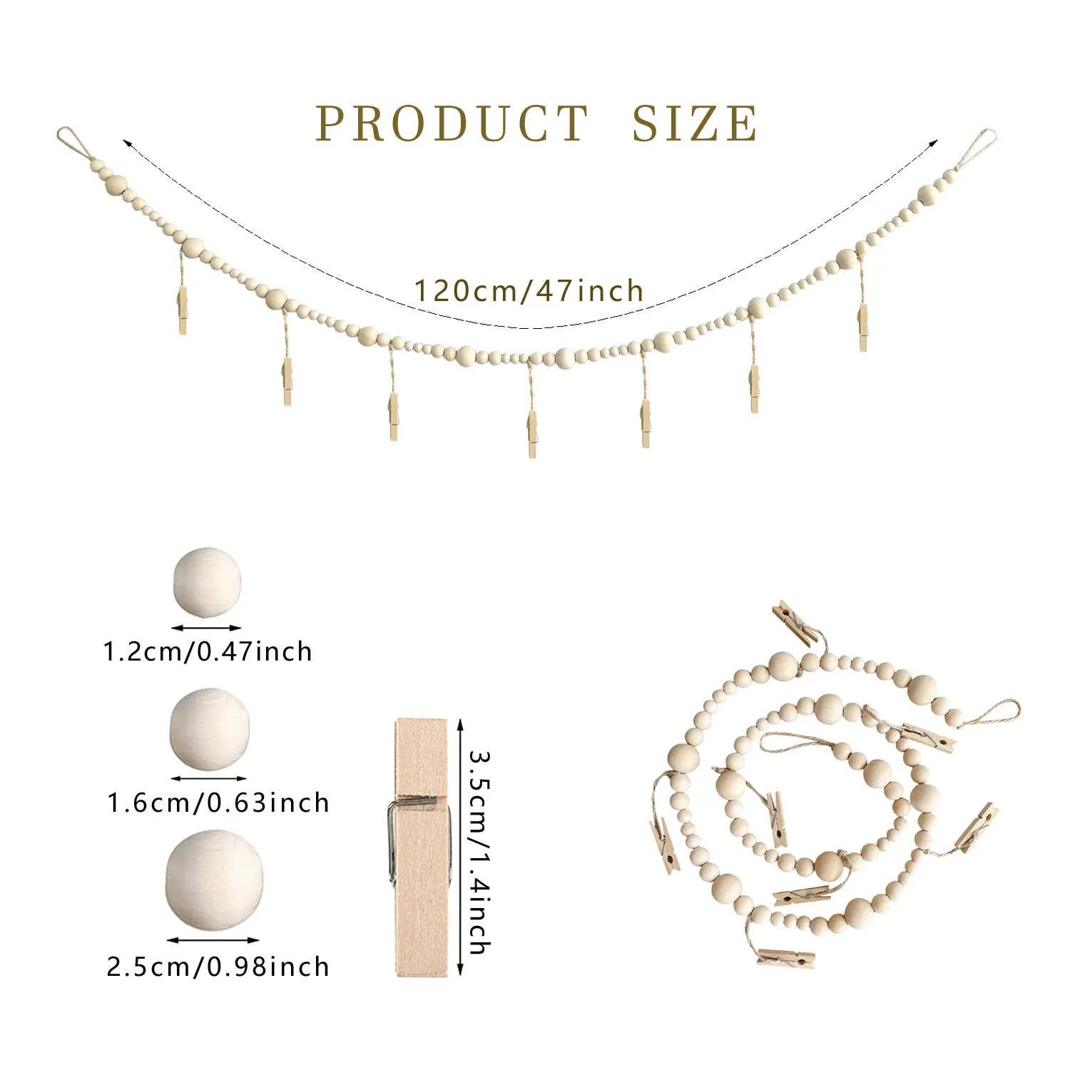 Wedding Anniversary Photo Memory Collection String Ropes New Wall Hanging Photo Display with Wooden Beads Garland For Home Party