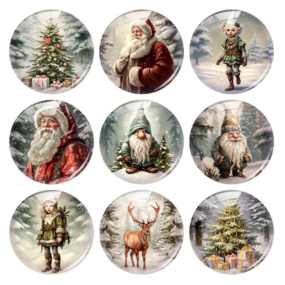 Merry Christmas X-mas Elf Deer Gnomies Santa Photo Glass Cabochon Charms Demo Flat Back Cameo For Diy Jewelry Making Finding