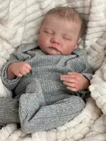 NPK 49CM Levi Newborn Baby Doll Reborn Sleeping Soft Silicone Flexible 3D Skin Tone with Visible Veins Hand Paint Hair Doll 5