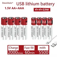 New 1.5V AA + AAA USB fast charging Rechargeable Battery Large Capacity 5500mah Li-Ion Battery For Toy Remote Control Mouse LED 5