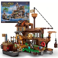 Creative Medieval Pirate Island Fortress Castle Building Blocks Adventure Ship Log Cabin Model Boat Assemble Bricks Toy Kid Gift 1