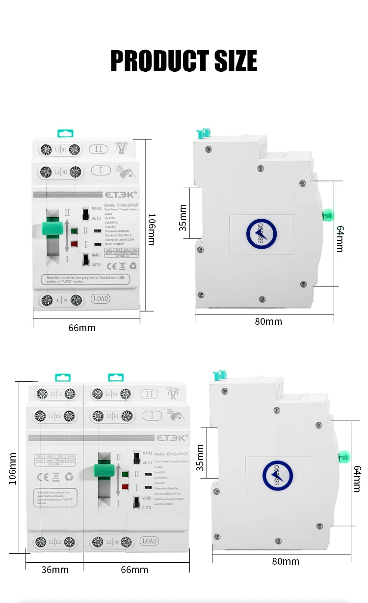 Din Rail 2P/4P ATS Dual Power Automatic Transfer Switch Electrical Selector Swit