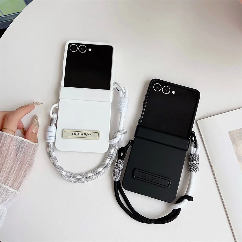 Gradient Candy Color Phone Case with Wrist Strap and Hinge Protection