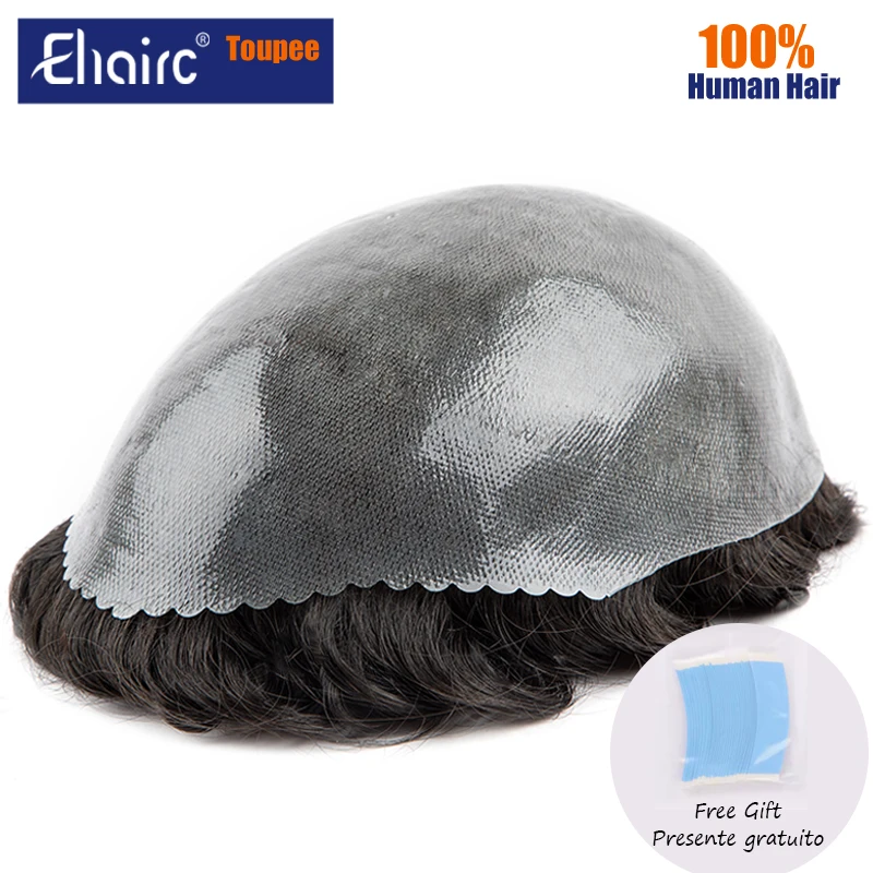 Male Hair Prosthesis 0.08mm Knotless V-loop Pu Toupee Men Durable Wigs For Men 100% Human Hair System Unit Capillary Prosthesis