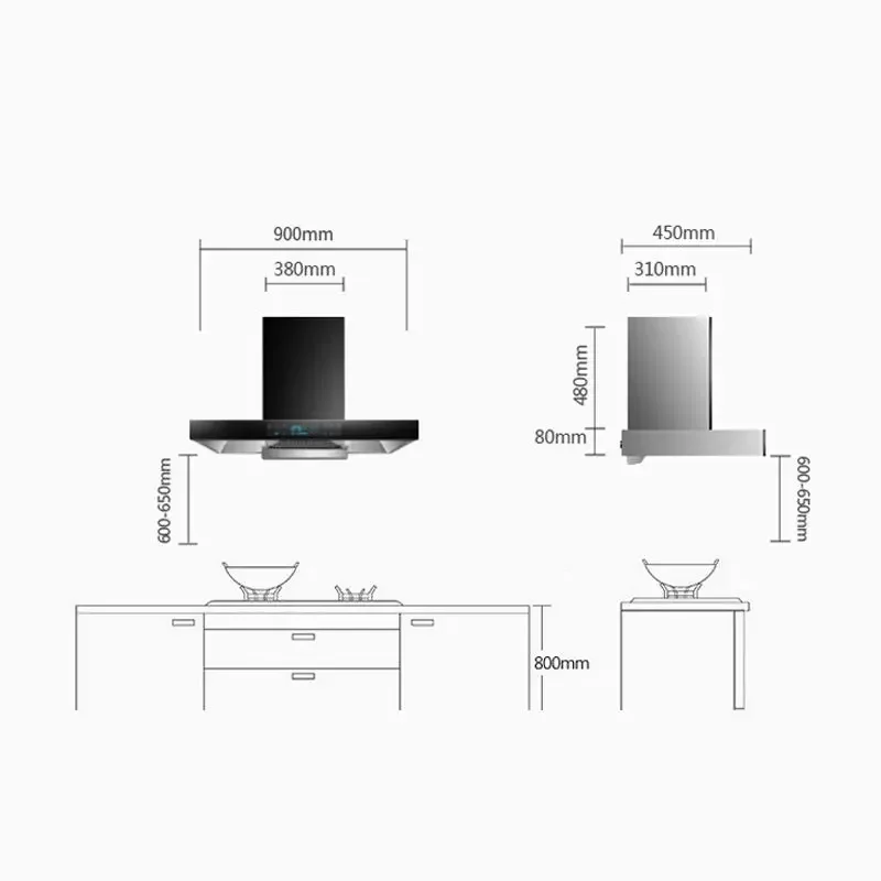 Wall Mount Smart Kitchen Cooktop Hood Cooktop Extractor Fan Hood Black 24 36 Inch Range Hood 6