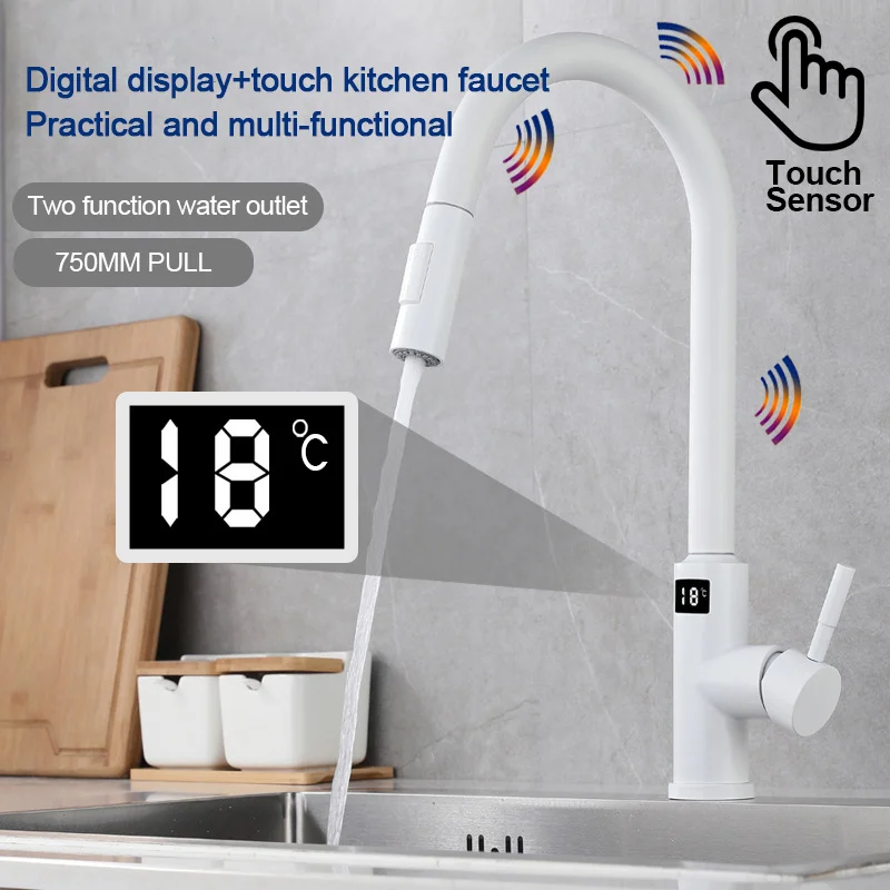 Grifos de cocina con Sensor táctil inteligente, grifo extraíble con