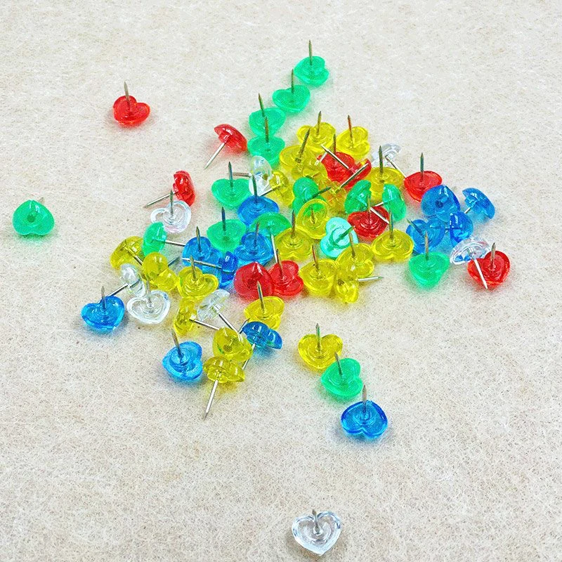 50/100PCS Colorful Transparent Heart-Shaped Push Pins, for Home, School & Office Decor, Home Photo Wall Decoration Clips