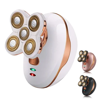 Rasoir électrique à 5 têtes pour hommes, tondeuse à cheveux, aste par USB, lavable, machine à raser flottante 4D, support et rasoirs secs