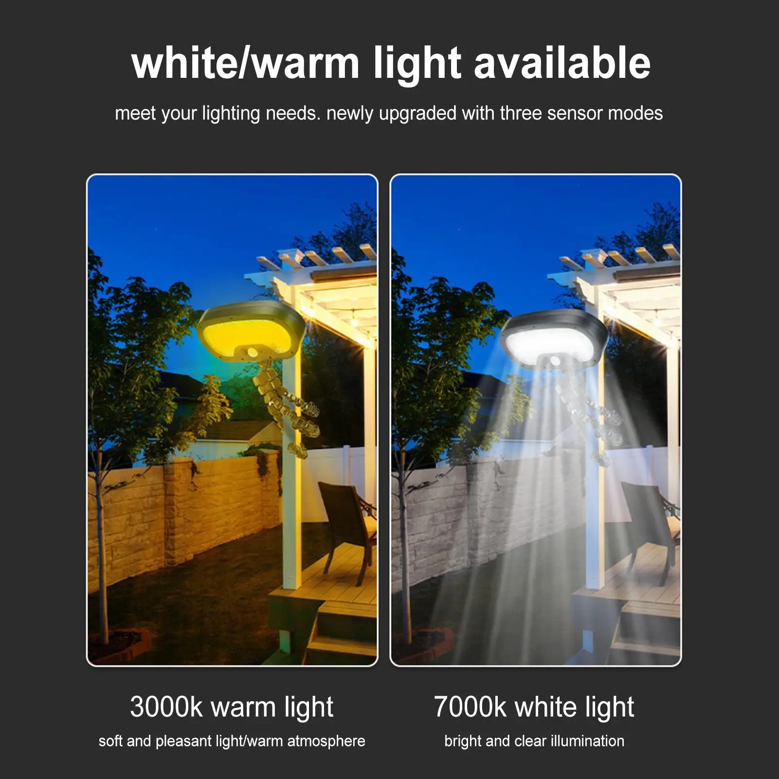 태양광 모션 센서 조명, 방수 투광등, 야외 보안등, 파티오 정원 데크용 플렉시블 옥토퍼스 삼각대 포함