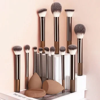 12pcs Professional Makeup Brush Set Incl. Eyeshadow, Powder, Blush Brushes, 2pcs Makeup Sponges, 1pc Powder Puff, Complete Trave 1