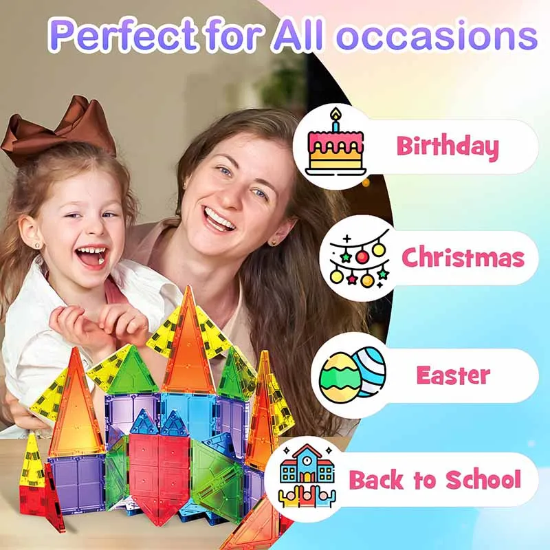 burgmate Costruzioni Magnetiche Bambini, 3D Blocchi Magnetici Piastrelle con Scatola da Viaggio, 60 Pezzi Giochi Calamite Magnetiche Tiles Educativo Montessori per bambini e bambine 3 4 5 6 7 8 Anni