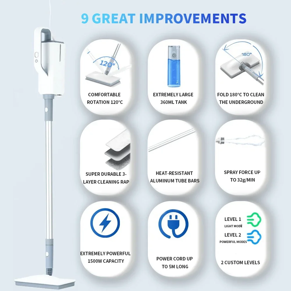370ml Household Multifunctional Sterilization and Mite Removal Steam Cleaner Electric Steam Mop 220V EU Plug  Steam Mop 2