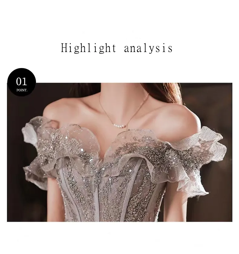 Elegant Evening Dresses Strapless A-Line Off The Shoulder Sequin Beaded Bandage Shiny Slim Backless Floor-Length Celebrity Gowns