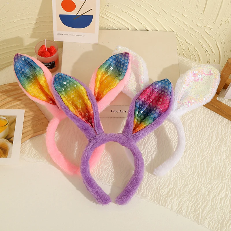 1PC Plush Sequin Rabbit Ear Headband Cross-border Hot Selling Children's Holiday Party Halloween Dressing Headwear.