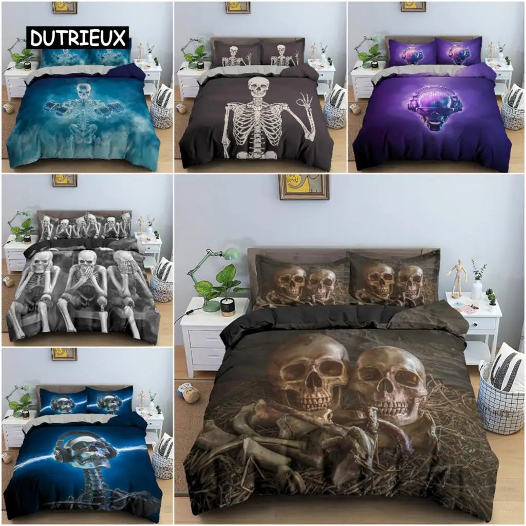 

3D Skeleton Bedding Set Skull Duvet Cover 2/3Pcs Quilt Cover With Pillowcase Queen King Size Soft Microfiber Fabric Bedclothes