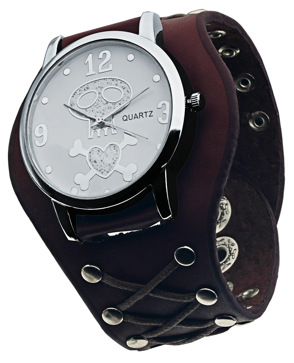 Fashion Brands Leather Strap Skull Quartz Punk Wrist Watch for Men&Women Birthday Christmas Halloween Good Gift 5