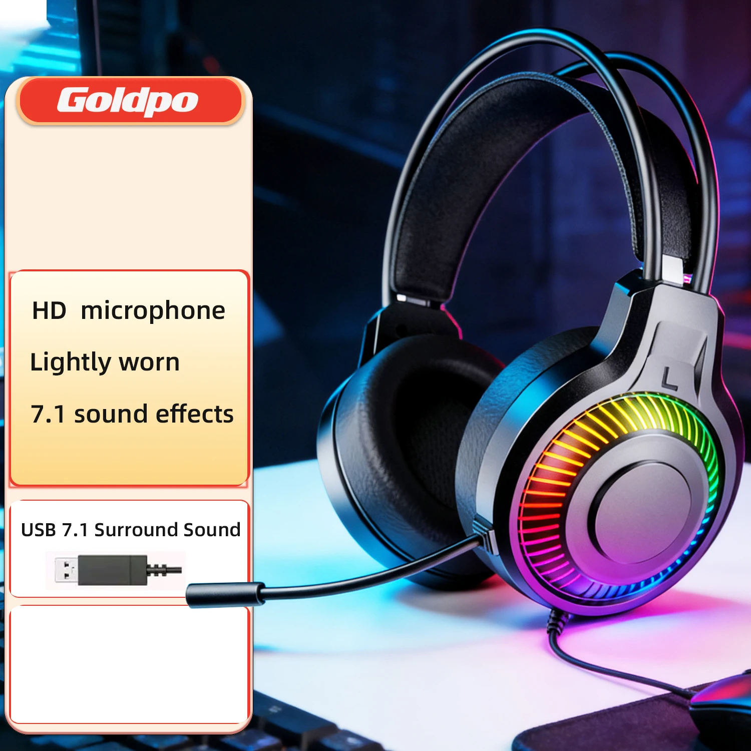 Goldpo G20 Audifonos Gamer RGB USB 7.1 Surround - PC PS4 PS5