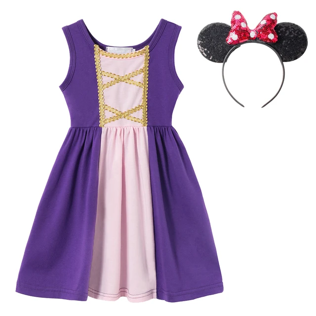 Kids Summer Casual Dress Disney Frozen Princess Elsa Anna Girls Clothes Vestido Rapunzel Snow White Moana Brithday Party Costume Rapunzel1439R-1