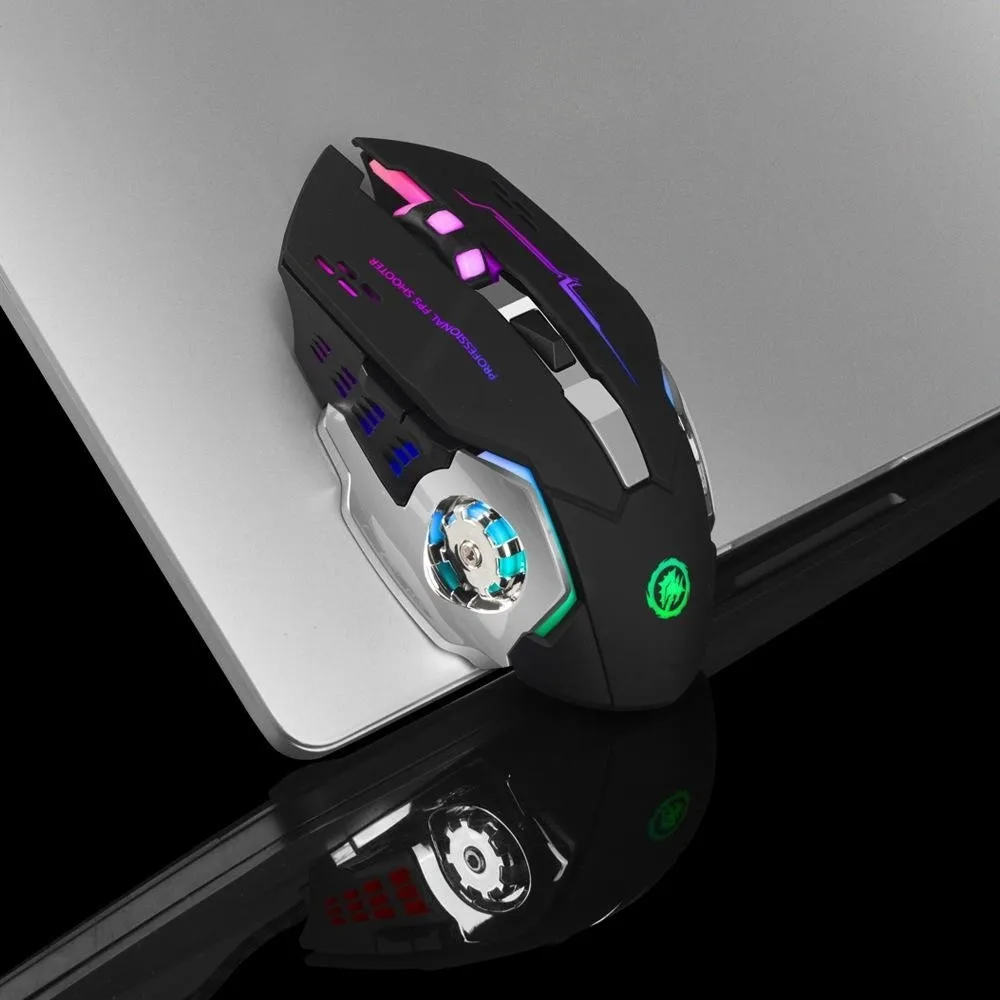 Wireless Rechargeable Gaming Mouse, 7 LED Lights, 6 Buttons, 3 Levels DPI Mice for Laptop PC Gamer Desktop Chromebook Mac