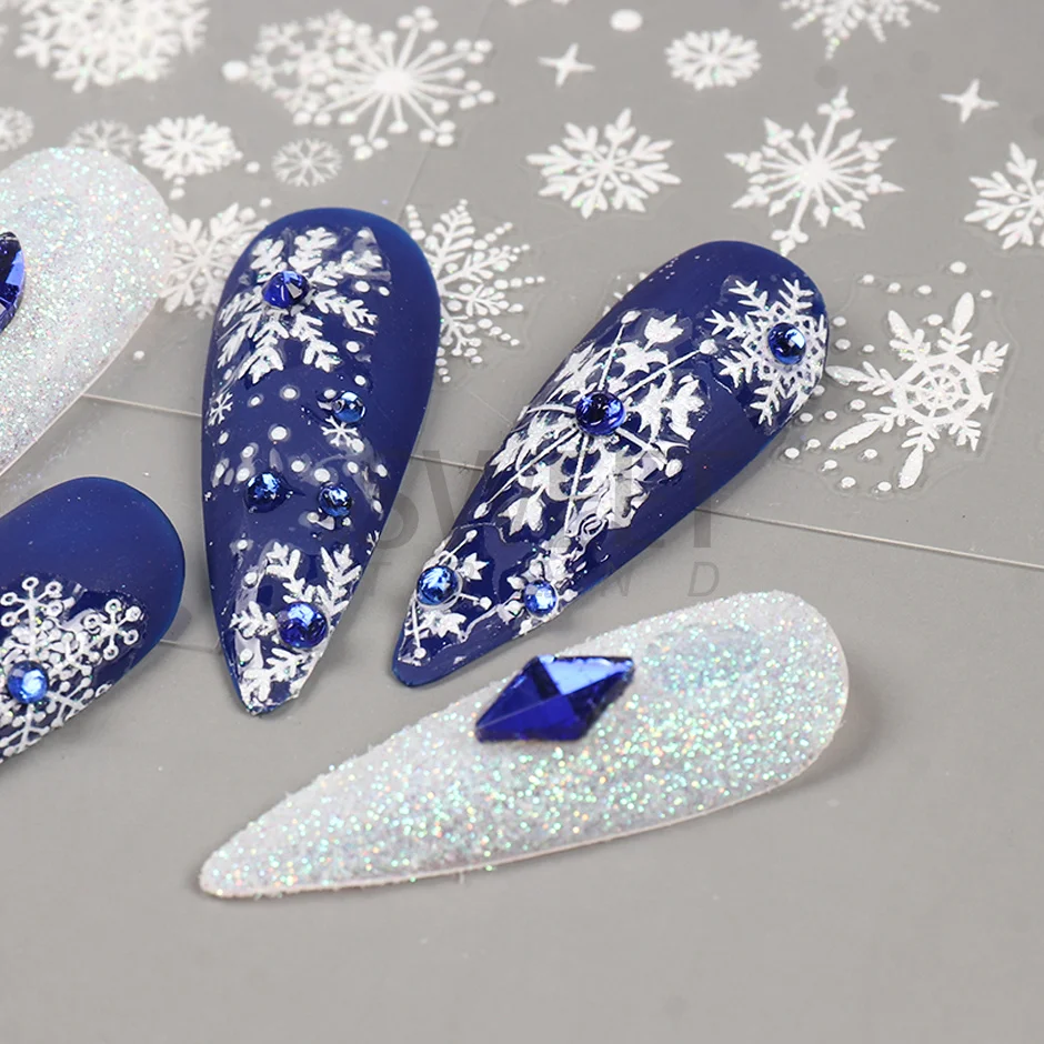 White Glitter Snowflakes Nail Art Stickers for Winter Manicure Sparkly  Decals New Year Xmas Charming Nail Art Decoration SAF894 - AliExpress