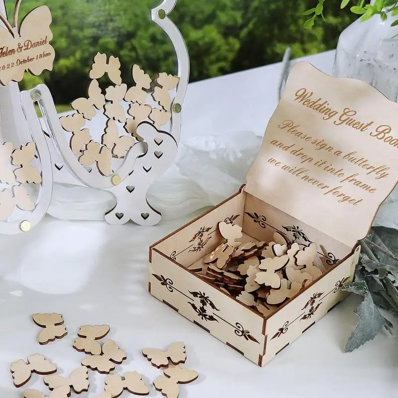 Butterfly Baby Shower Guest Book Wooden Wedding Decorations Ceremony Elegant Guestbook Keepsakes Birthday Graduation wedding guest book