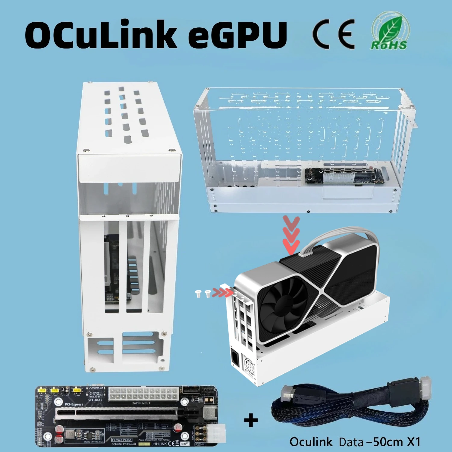 올인원 EGPU 독 오쿨링크 그래픽 카드 (노트북, 미니 PC용) PCIe 4.0 X4 외장 GPU 엔클로저 (노트북 및 휴대용 게임용 PC용)