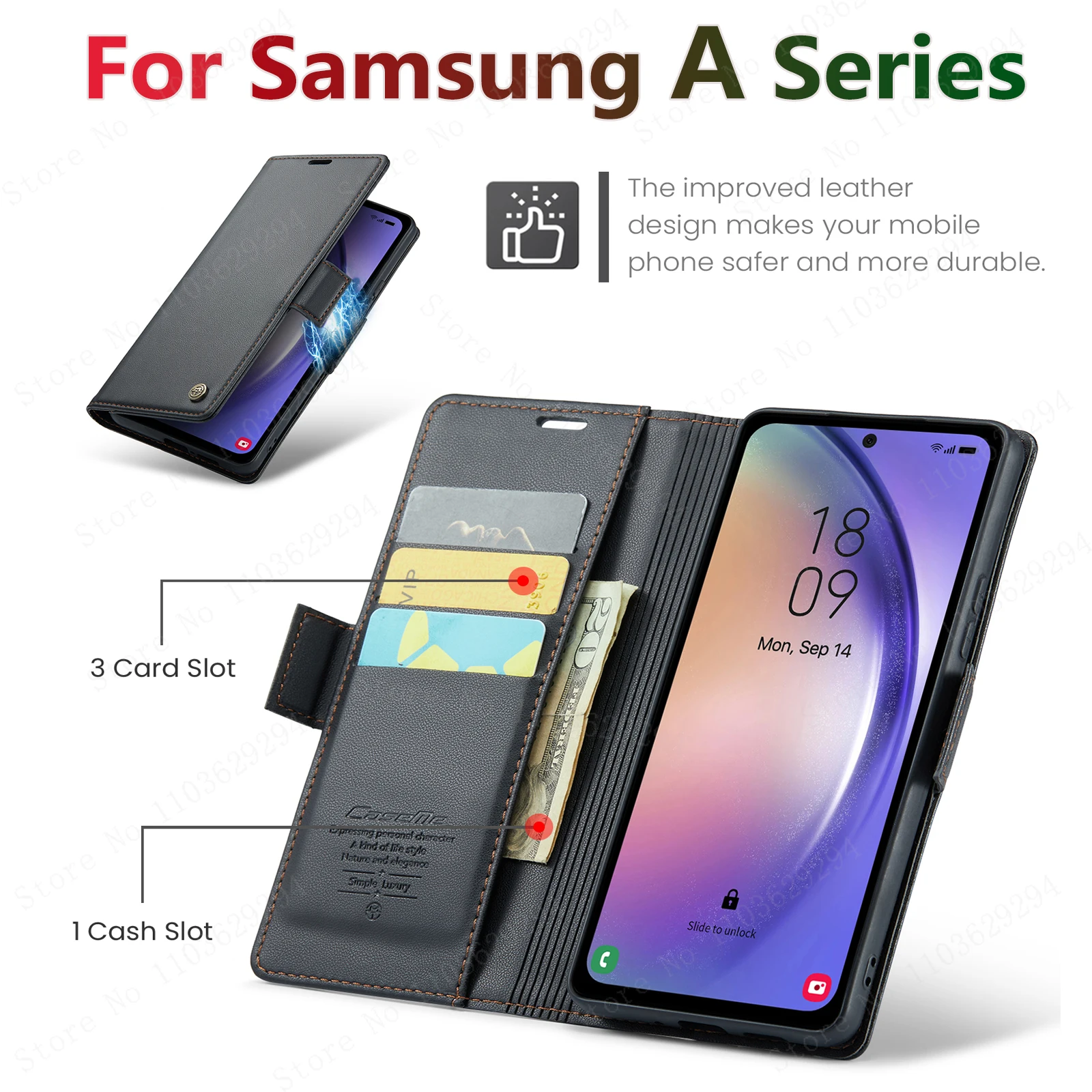 Luxury Leather Wallet Case for  Samsung Galaxy A54 55 53 52 71 72 73 51 34 32 15 Series Mobile Phone Case Card Slots Flip Cover 5