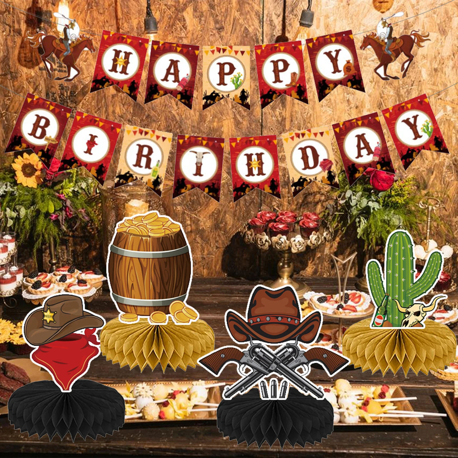 11 Pcs Cowboy Happy Birthday Party Decorations Western Banner for Tables Wild West Party Decorations Western Theme