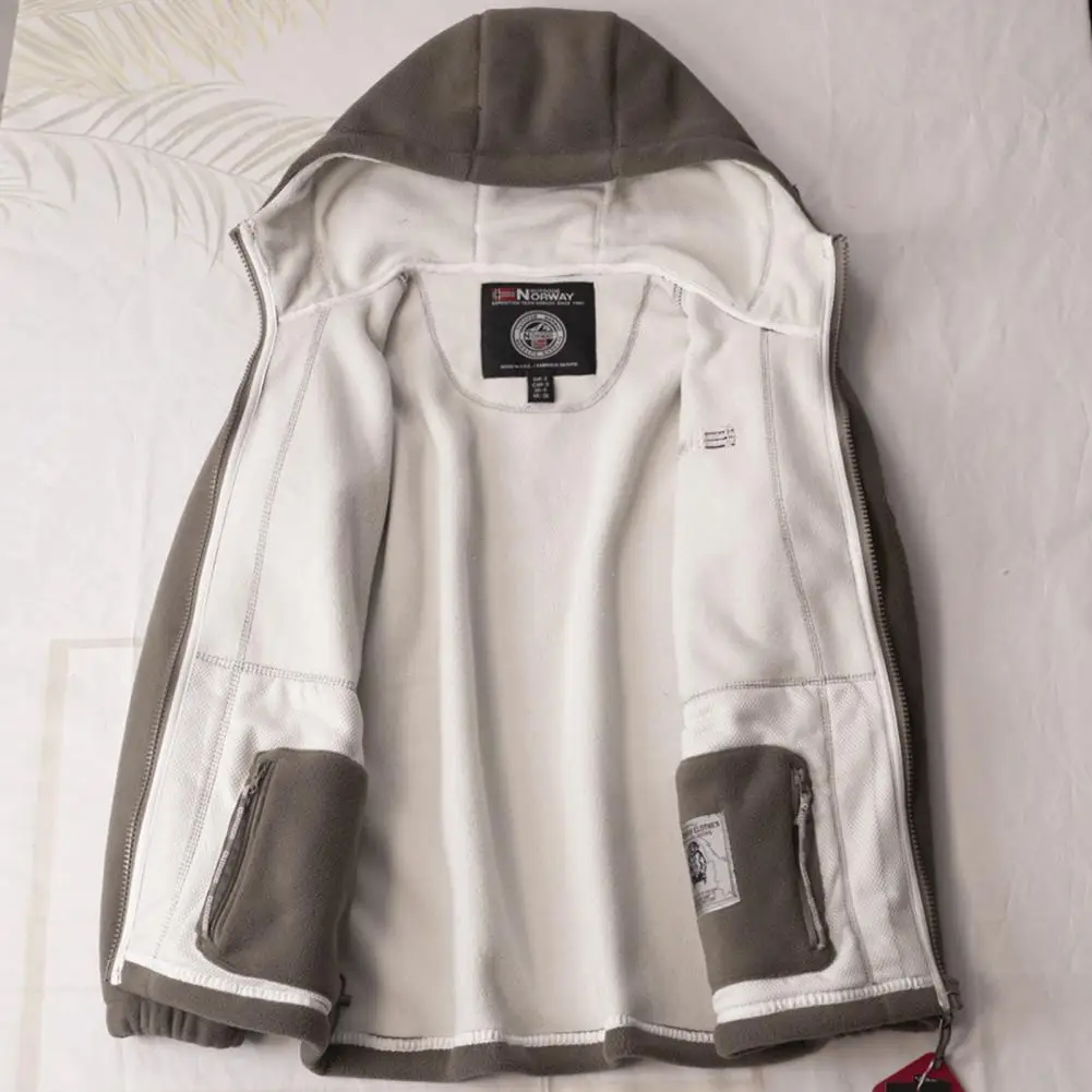 Hooded Jacket Stylish Men's Hooded Zipper Jacket Warm Plush Mid-length Coat with Pockets Ideal for Fall Winter Streetwear Polar
