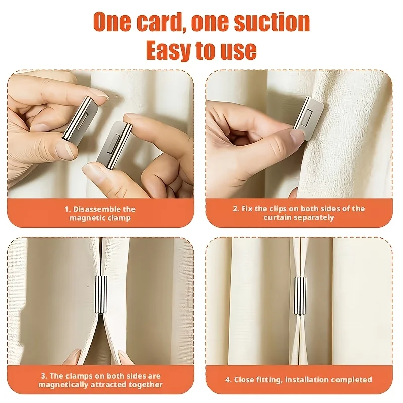 Clip magnetiche resistenti per tende, senza chiodi, per oscuramento, mantengono la tenda chiusa, evitano l'infiltrazione di luce, per camera da letto e ufficio