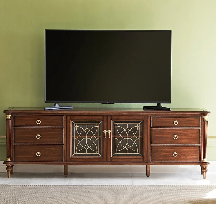

American TV Cabinet Solid Wood Modern Light Luxury Living Room Furniture French Retro Coffee Table TV Stand