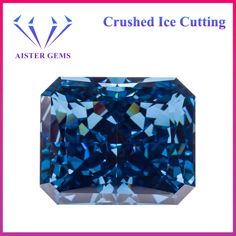 

New Royal Blue Crushed Ice Cut Cubic Zirconia Radiant Shape High Carbon Diamond Loose Gemstones 4K Cutting 5A Quality