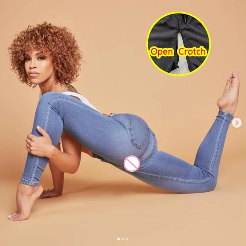 Woman Open Crotch Jeans with Three Zippers Crotchless Pants Hide Zipper Couple Outdoor Sport Costume Dance Adult Costume Panties
