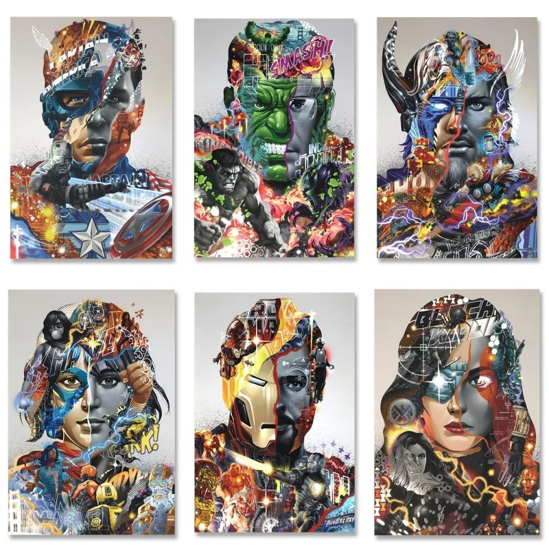 Настенная картина из комиксов Marvel абстрактные строчки Халк Капитан Америка