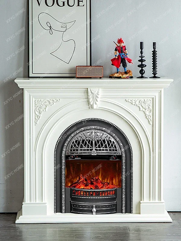 

French Solid Wood Fireplace Mantel Entrance Cabinet European Living Room Simulation Flame Fireplace Cabinet Curio Cabinet