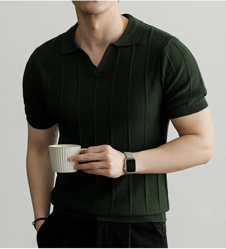 Frühling und Sommer Neues Luxuriöses Europäisches Kurzarm-V-Ausschnitt-T-Shirt Herren Mode-Pullover – Detail 22